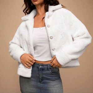 Winter New Arrival Turndown Collar Faux Rabbit Fur Warm Casual Jacket